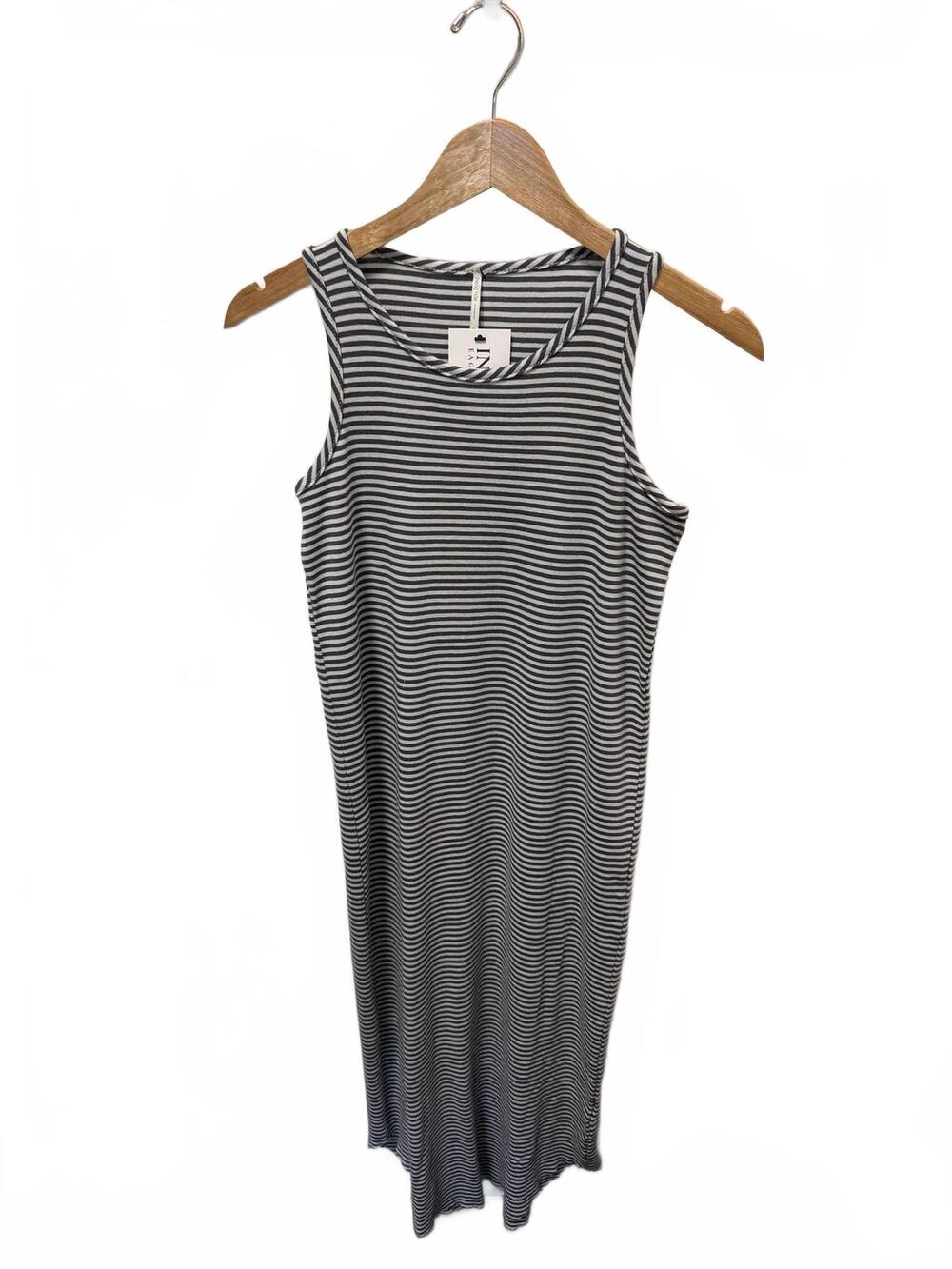 NEW HELLO NITE women's midi tank dress in charcoal stripe